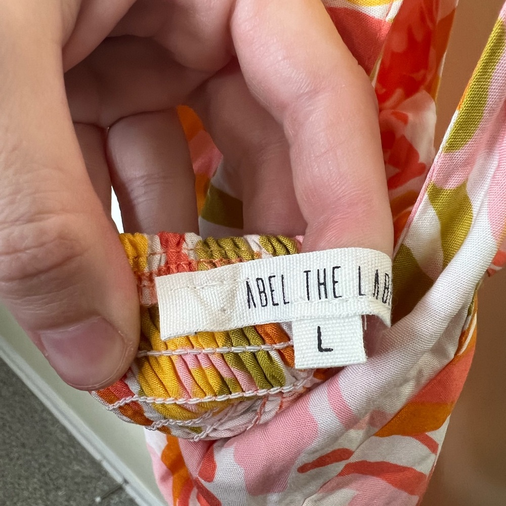 Abel The Label Anthropologie Smocked Waist Floral Halter Maxi Dress Orange Large - Picture 9 of 10